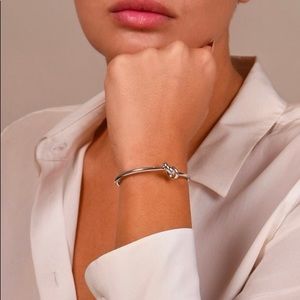 Celine Knot Extra Thin Bracelet in Brass with Rhodium Silver Finish - Medium